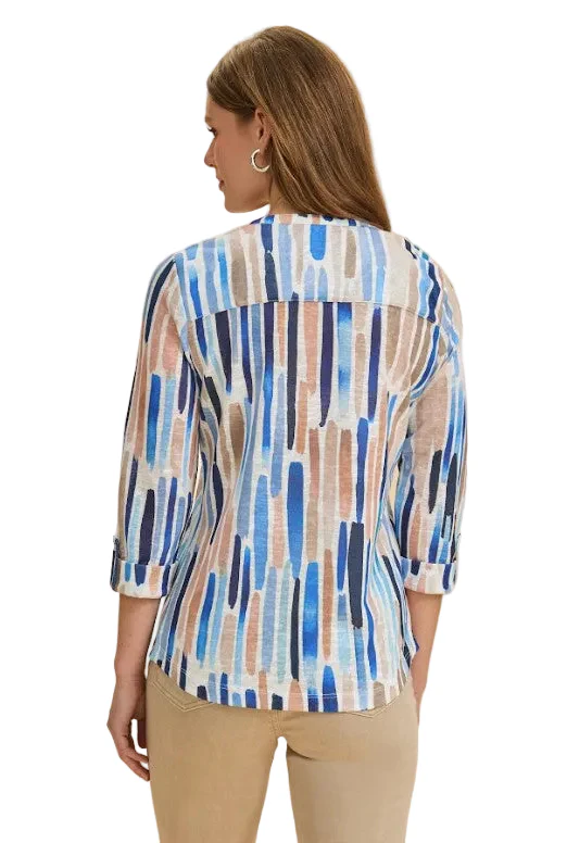 FDJ French Dressing Neutral Zippy Print Henley Top (NEUTBLU)(3926451) - Image 2
