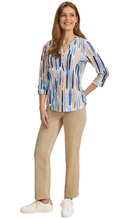 FDJ French Dressing Neutral Zippy Print Henley Top (NEUTBLU)(3926451) - Image 3