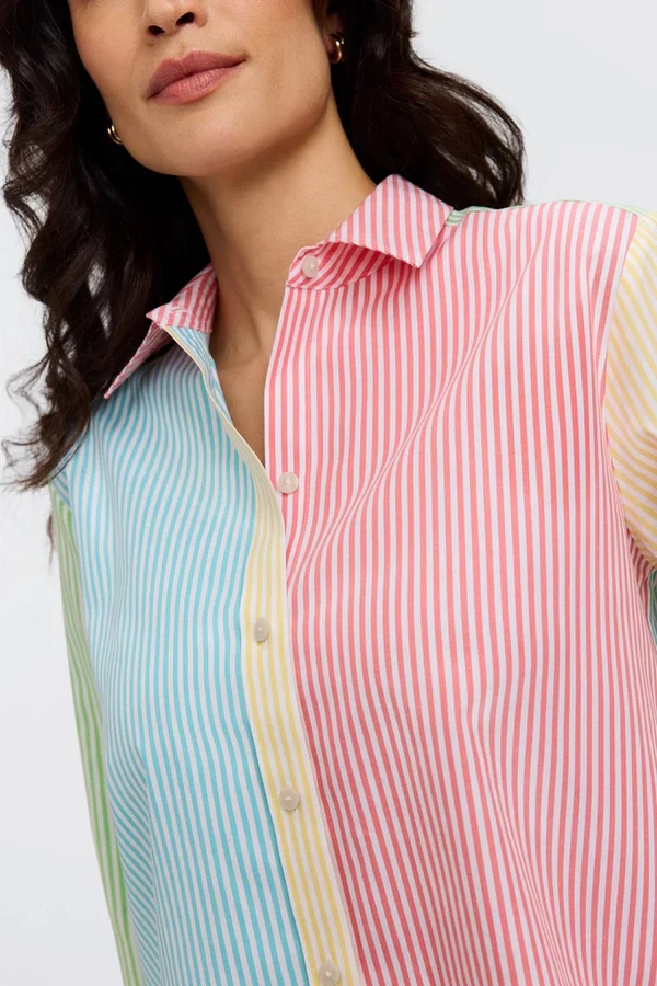Foxcroft Meghan No Iron Pinpoint Mixed Stripes Long Sleeve Shirt (205393) - Image 3