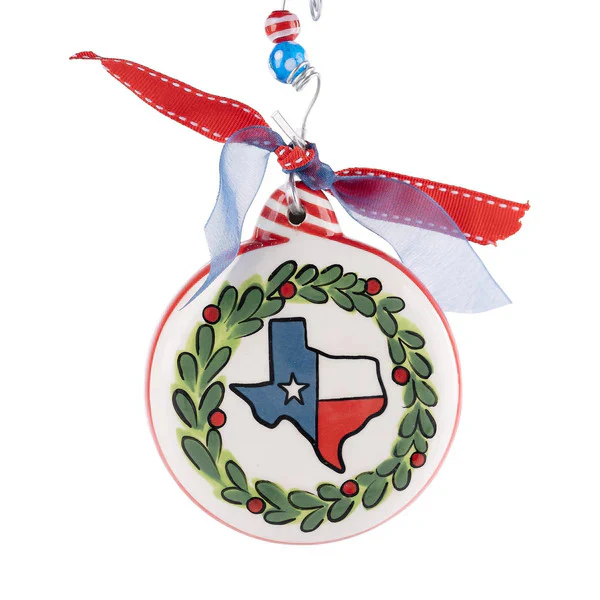 Glory Haus Ceramic Texas Flag Wreath Puff Ornament - Image 2