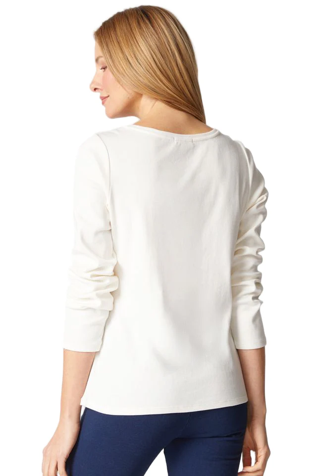 Habitat Cozy Rib Easy V-Neck Solid Winter White Tee (16451) - Image 2