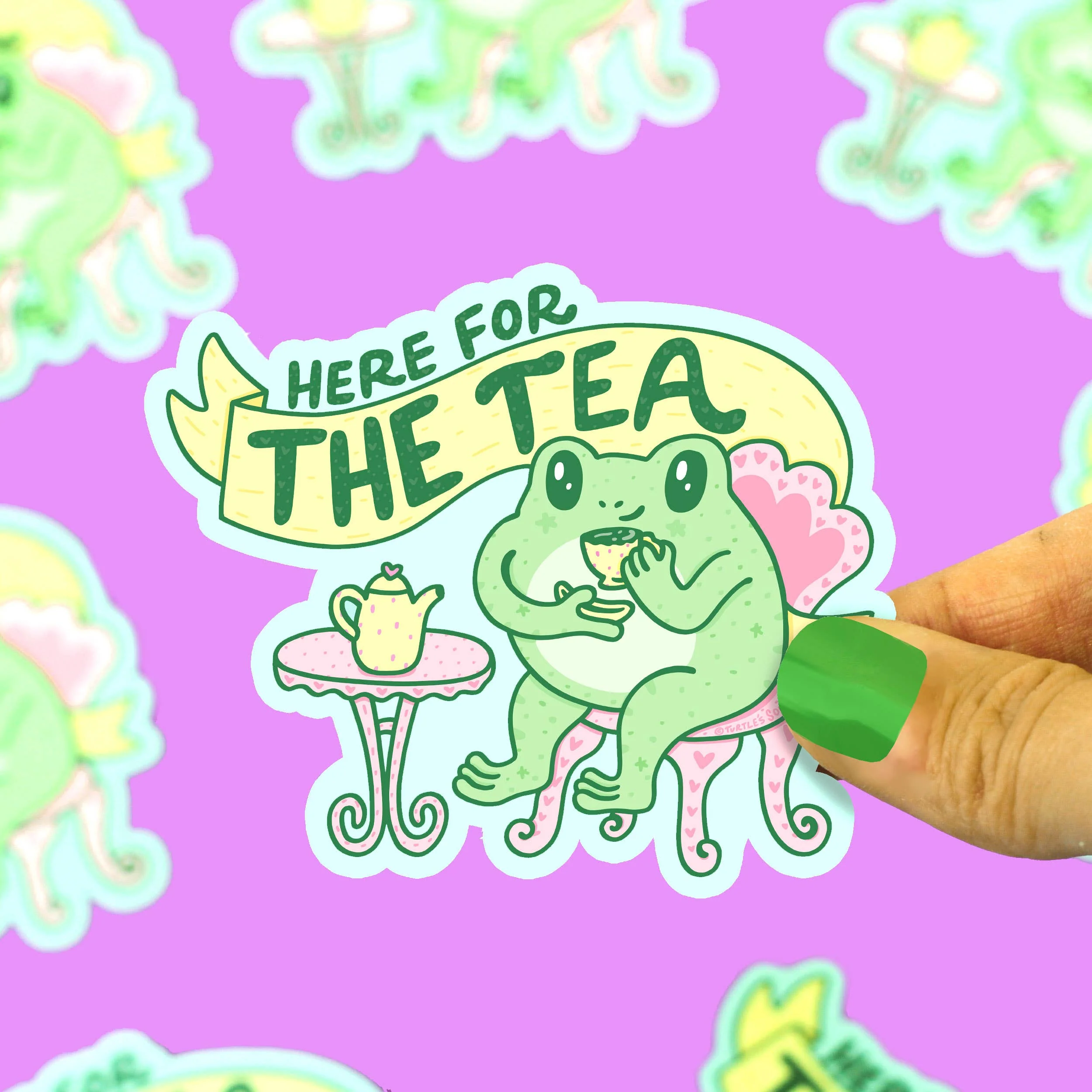 Here for the Tea Frog Gossip Vinyl Sticker