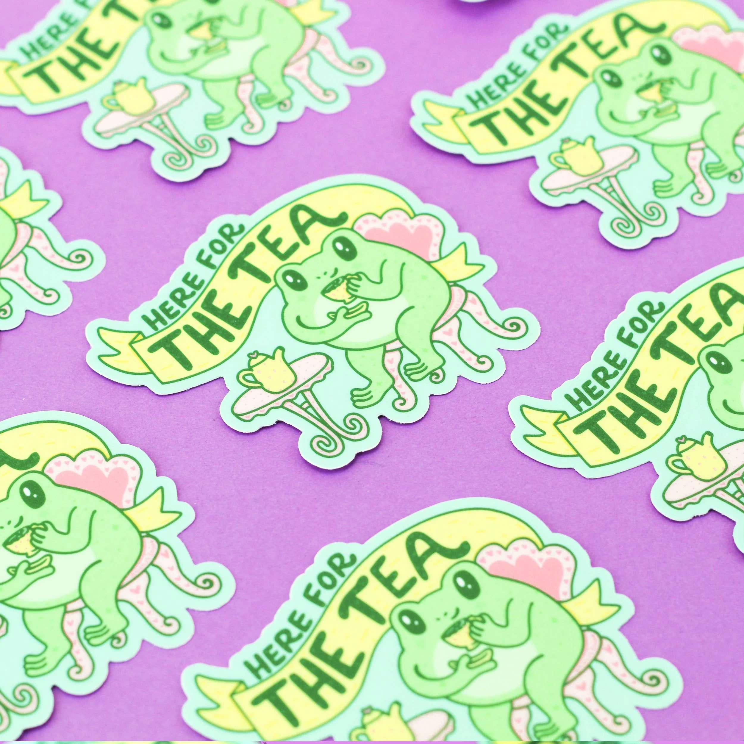 Here for the Tea Frog Gossip Vinyl Sticker - Image 2