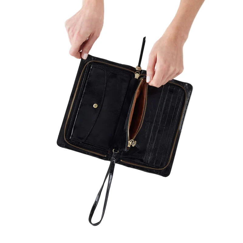 HOBO Evolve Polished Black Leather Wristlet - Image 3
