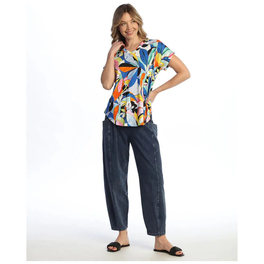 Jess & Jane Cabana Bright Multi Print Dolman V-Neck Top - Image 2