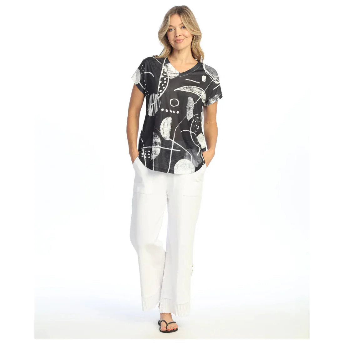 Jess & Jane Canvas V-Neck Dolman Sleeve Top (BLK/WHT) - Image 2