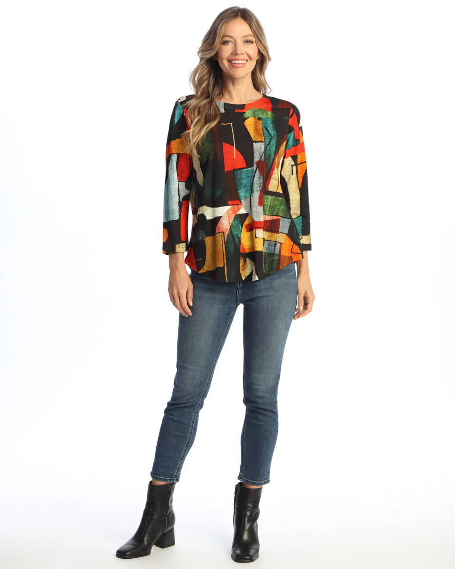 Jess & Jane Cubism Round Neck Top (KM-2138) - Image 2
