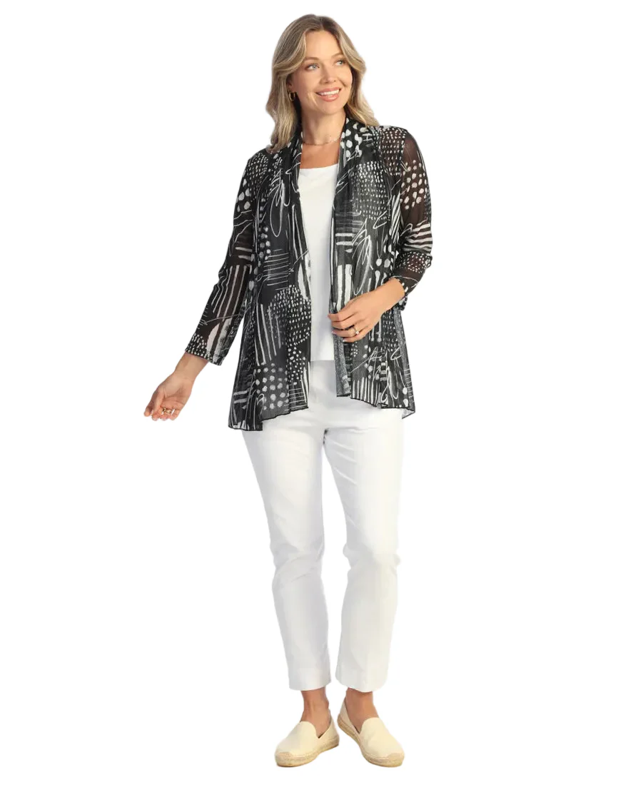 Jess & Jane Zippy Crepe Mesh Drape Cardigan  (CM3-2198)(Black/White) - Image 2
