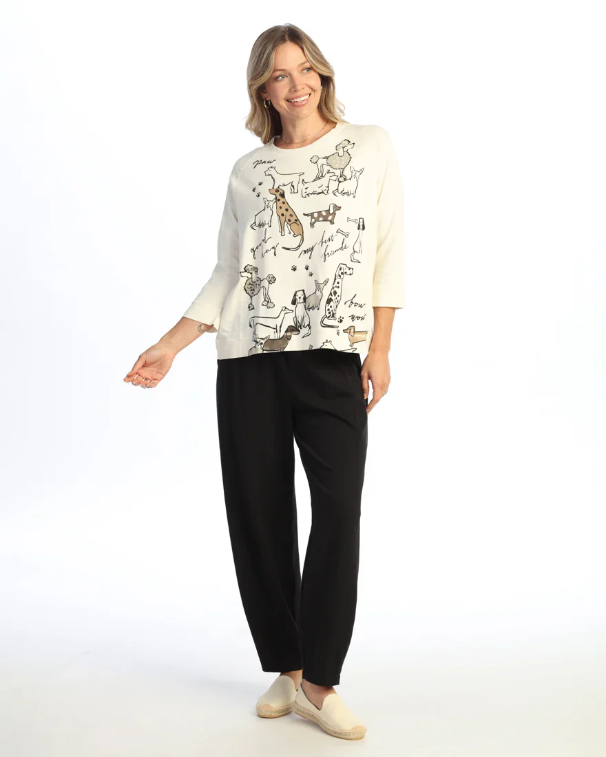 Jess & Jane Dog Print French Terry Top (M51-2229)(Cream) - Image 2