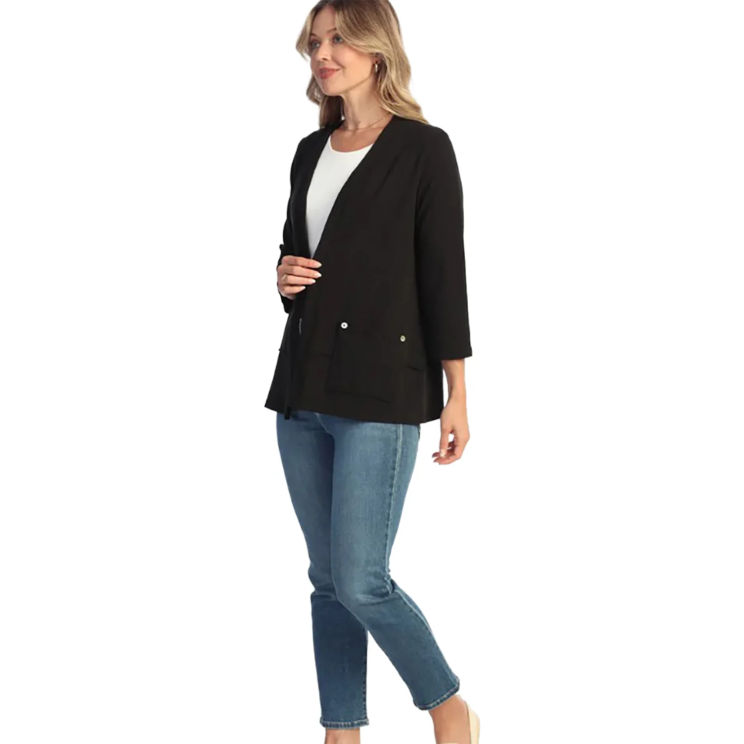 Jess & Jane French Terry Spandex Cardigan With Pockets (M142)( Two Colors ) - Image 3