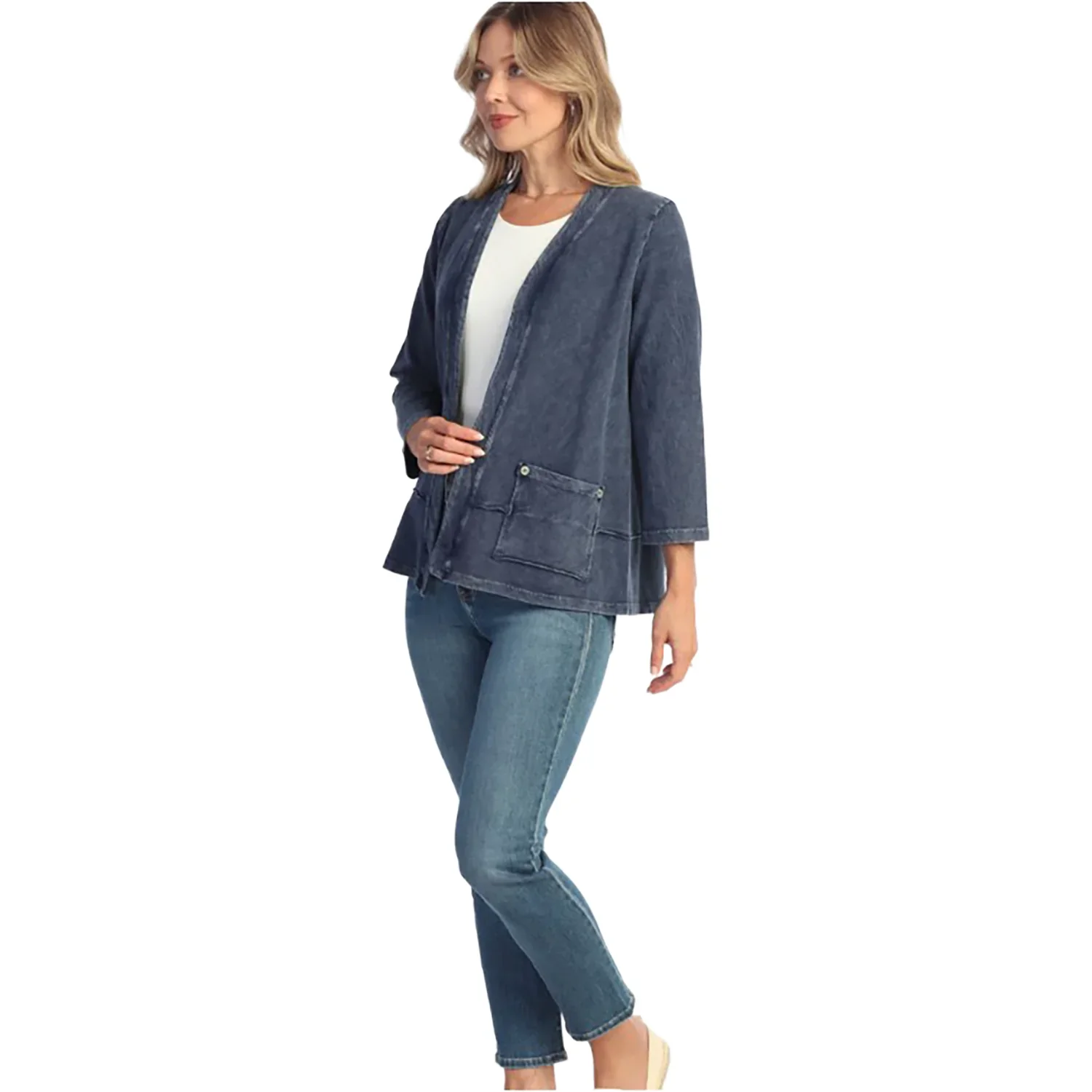 Jess & Jane French Terry Spandex Cardigan With Pockets (M142)( Two Colors ) - Image 4