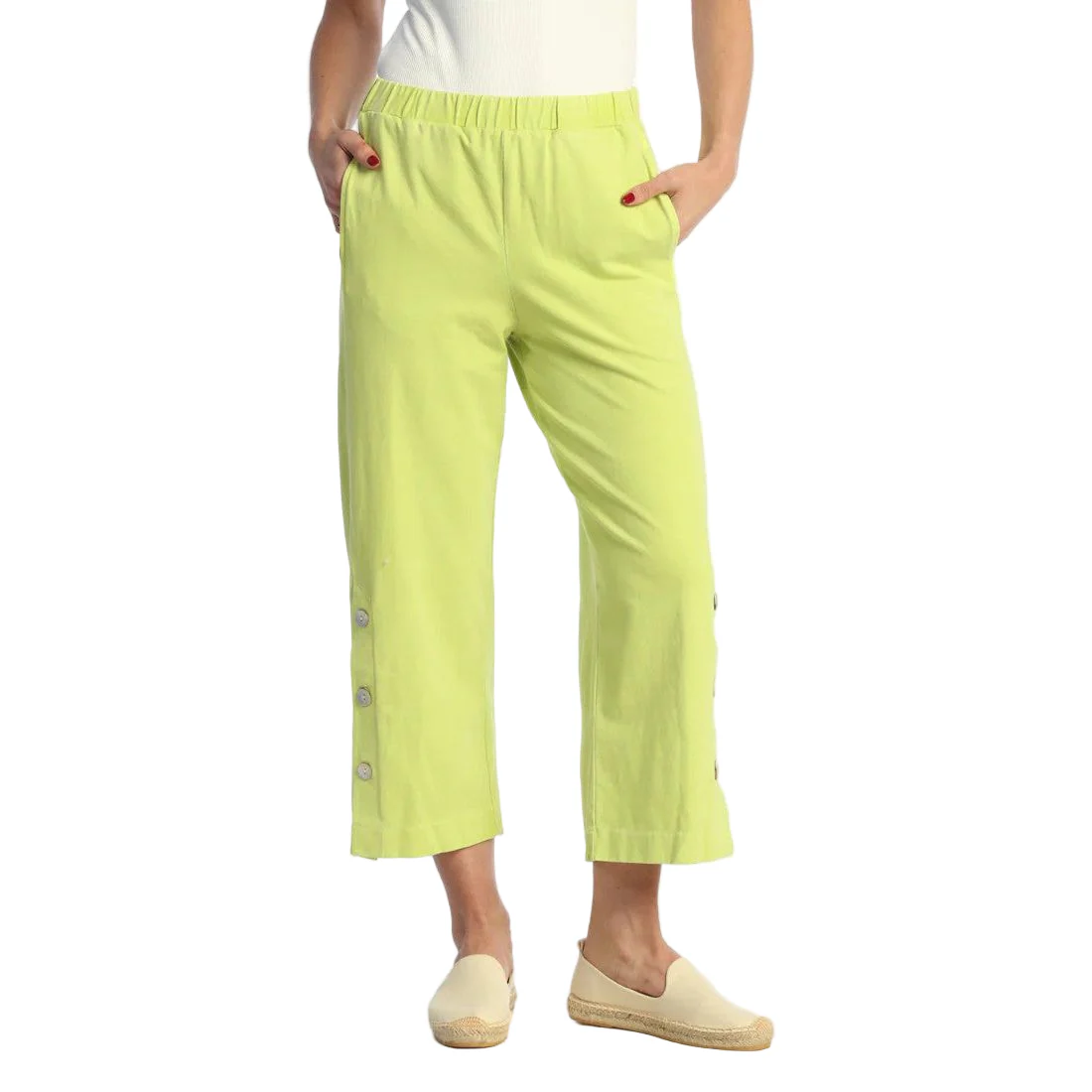 Jess & Jane Weekend Jersey Pants with Pockets & Side Buttons (3 Colors) (WK13) - Image 4
