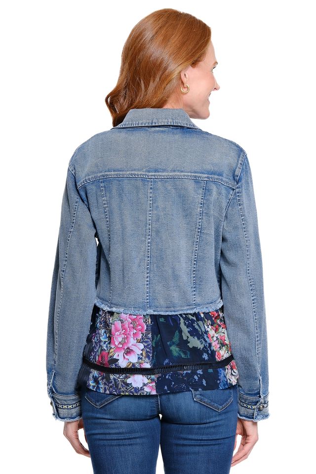 John Mark Denim Button Front Lace Detail Jacket - Image 2