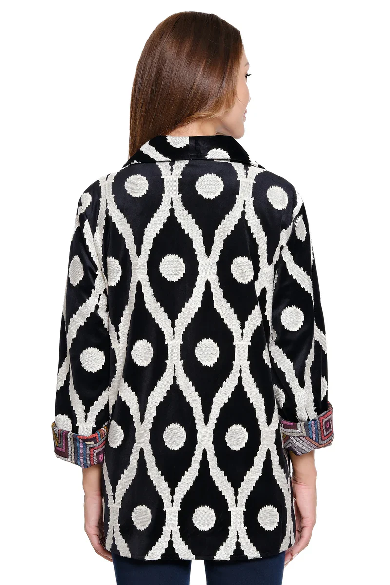 John Mark Black & Winter White Tapestry Oversized Jacket - Image 2
