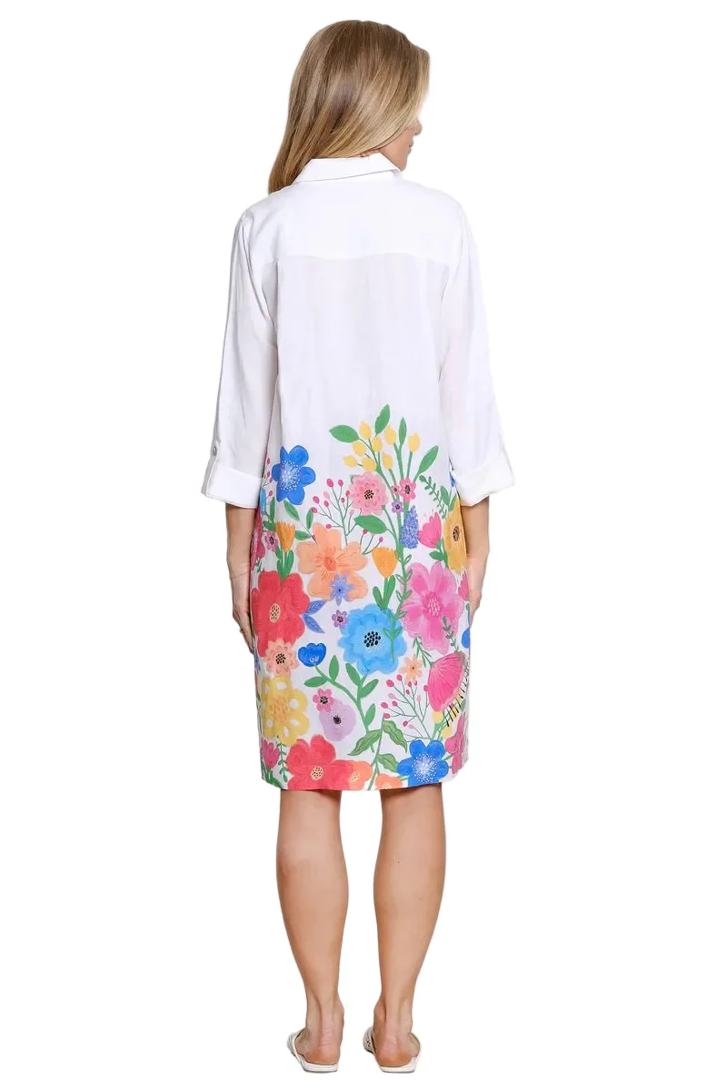 John Mark Floral Border Print Shirt Dress(J16354DM) (White/Floral) - Image 2