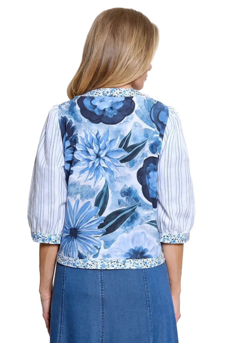 John Mark Floral Embroidered Reversible Jacket(J16335JM)(White/Blue/Floral) - Image 2