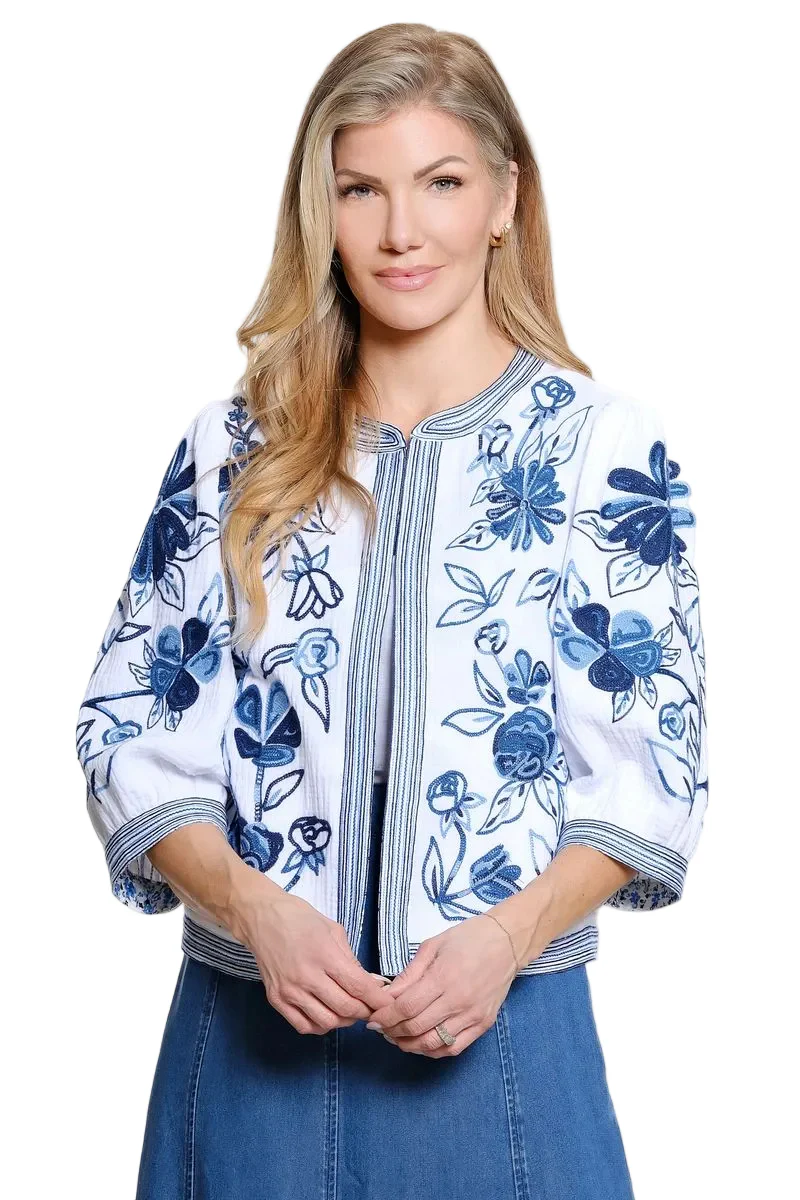 John Mark Floral Embroidered Reversible Jacket(J16335JM)(White/Blue/Floral) - Image 3