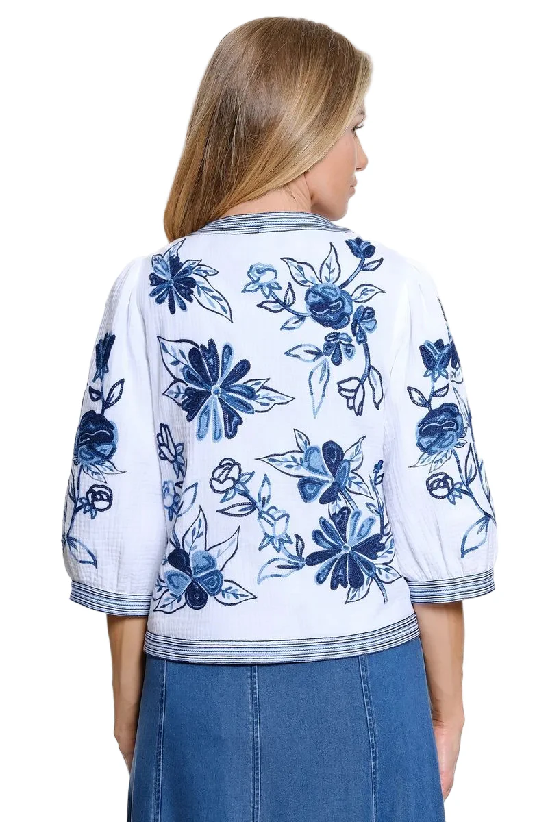 John Mark Floral Embroidered Reversible Jacket(J16335JM)(White/Blue/Floral) - Image 4