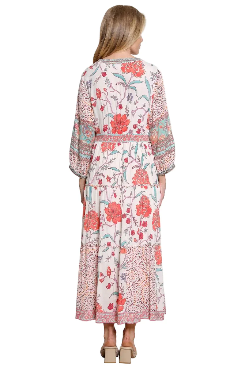 John Mark Mixed Print Tiered Lined Dress (J16353DM)(Floral) - Image 2