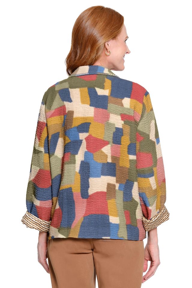 John Mark Abstract Geo Print Button Front Fully Lined Jacket - Image 2