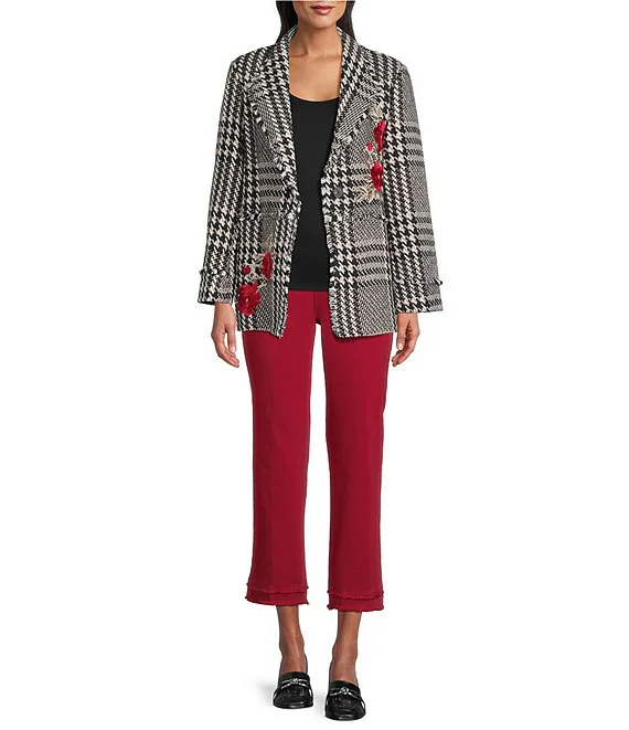 John Mark Plaid Tweed Fringe & Embroidered Detail Jacket - Image 5