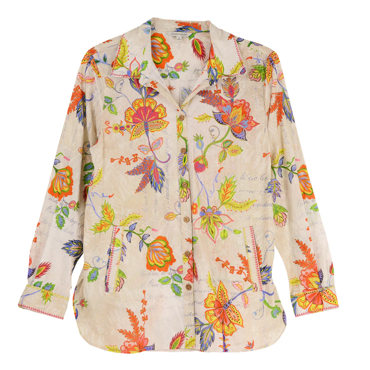 John Mark Mixed Floral Print Embroidery Detail Button Front Shirt - Image 2