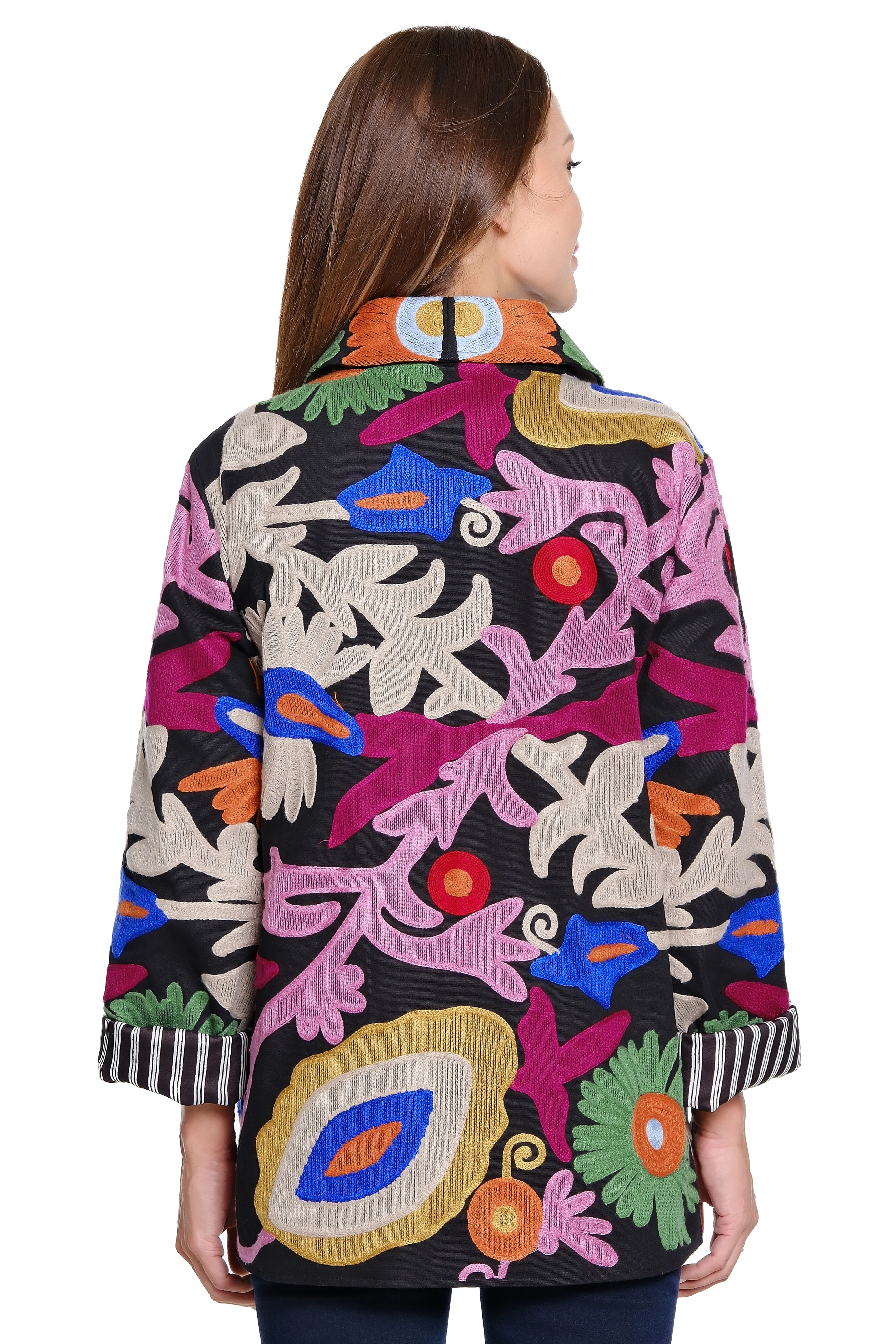 John Mark Embroidered Oversized Pocket Blazer (J45541JM) (BLK/MULTI) - Image 2