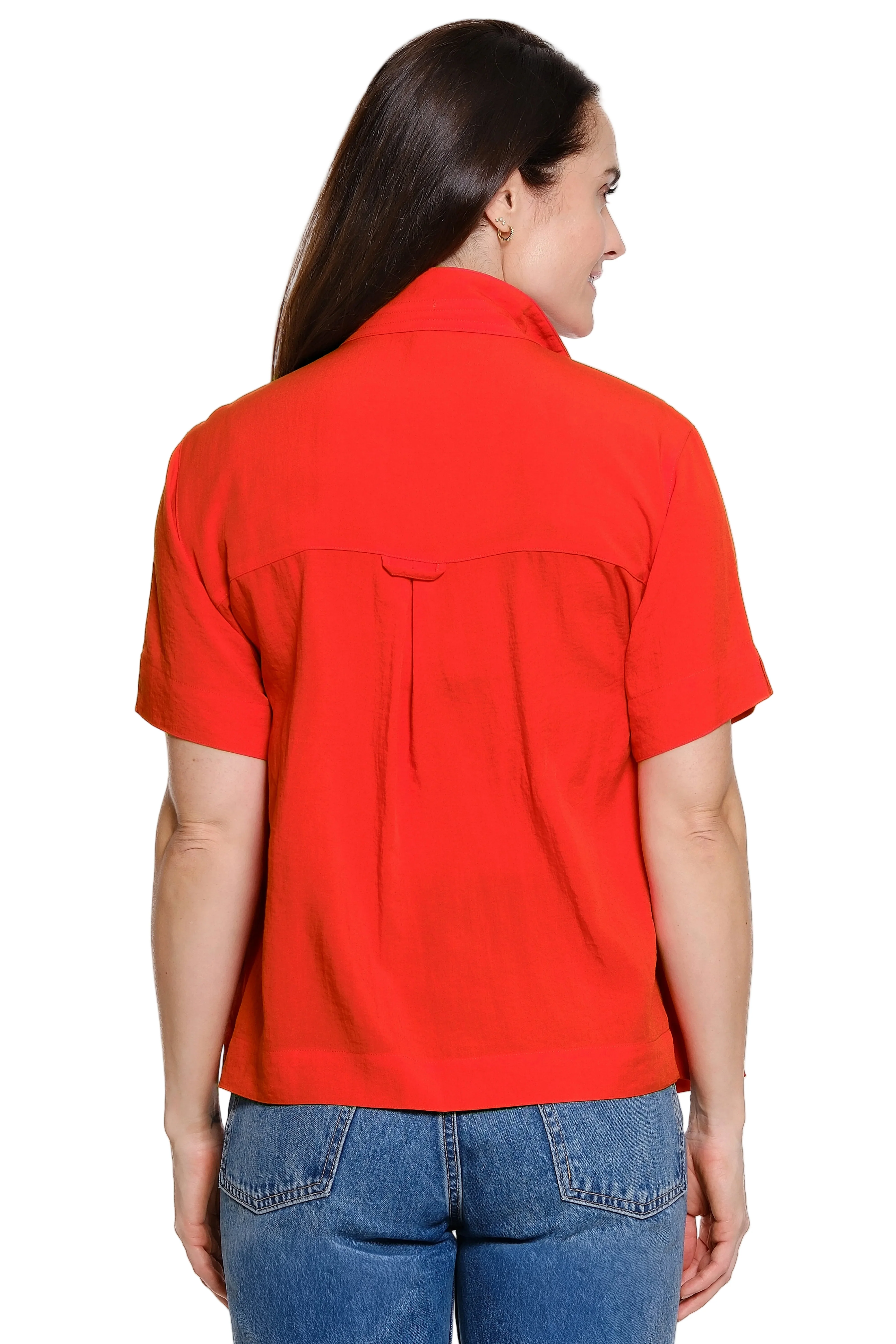 John Mark Solid Short Sleeve Blouse (J56130BM) (Vivid Red) - Image 2