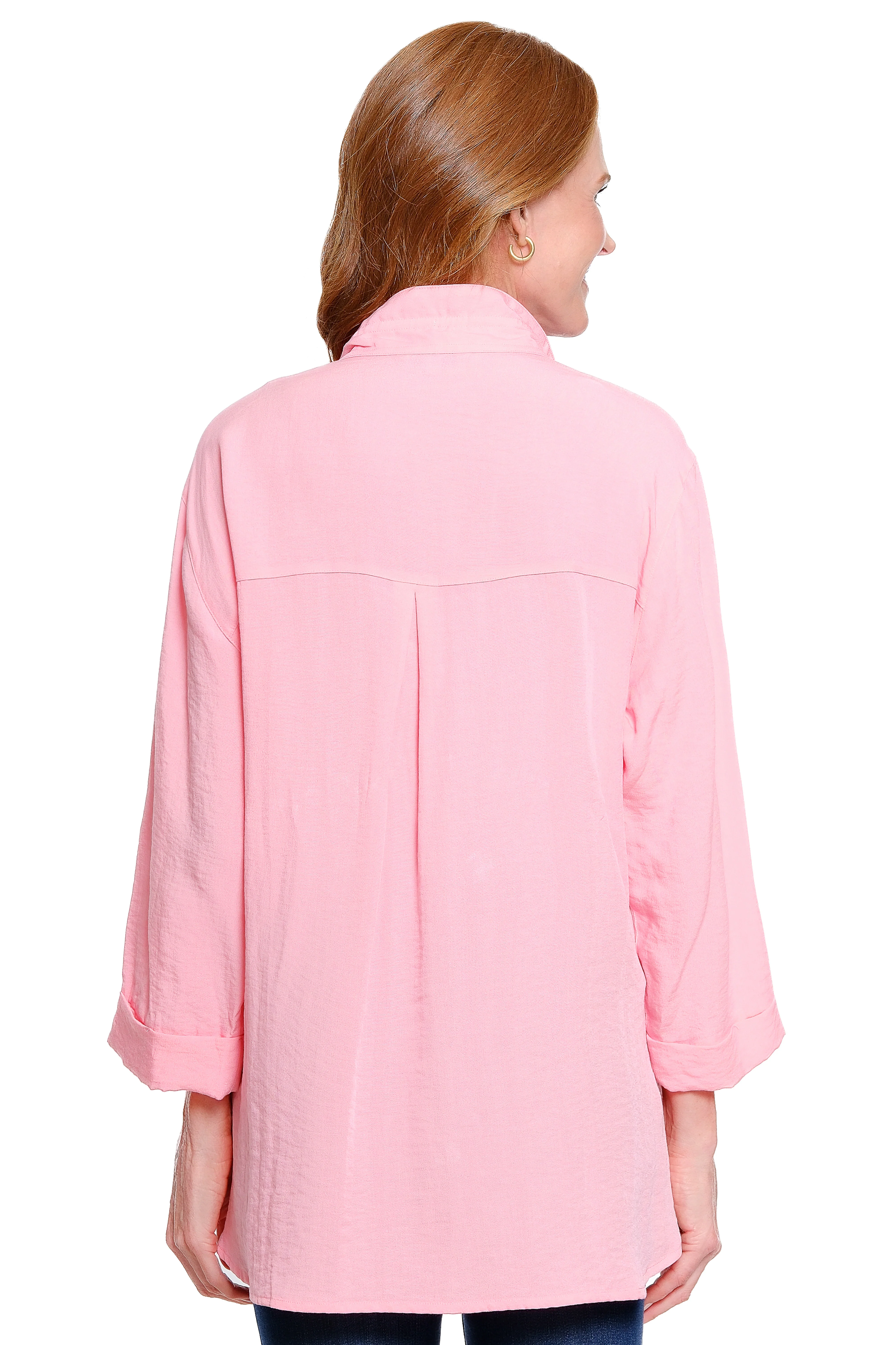 John Mark Solid Wire Collar Button Front 3/4 Sleeve Camp Shirt (4 Colors) - Image 2