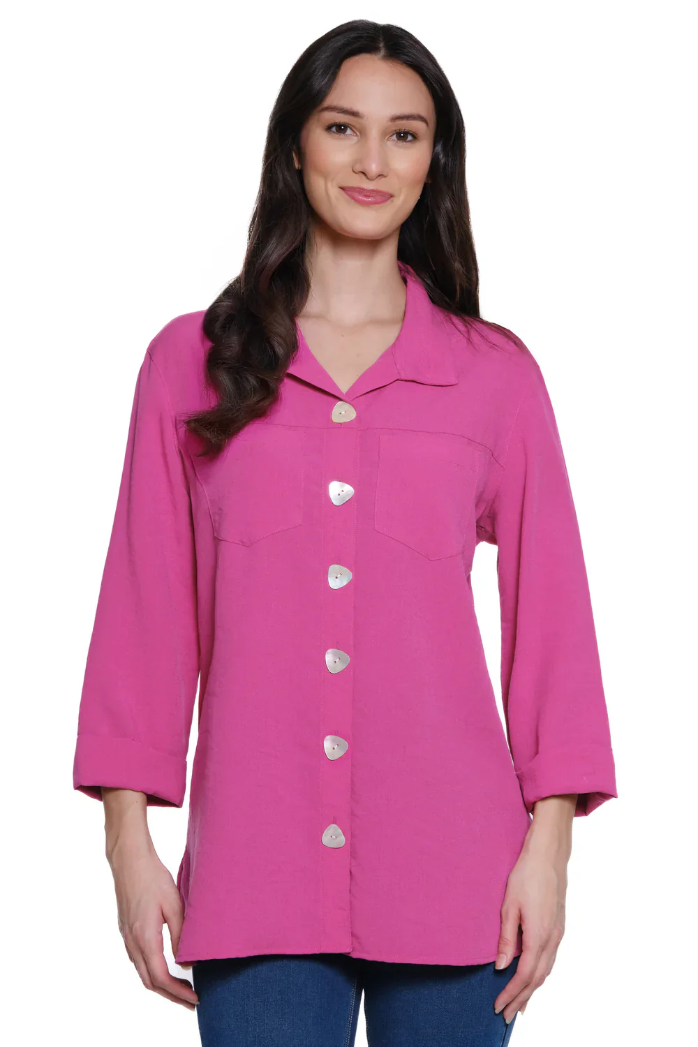 John Mark Solid Wire Collar Button Front 3/4 Sleeve Camp Shirt (4 Colors) - Image 5