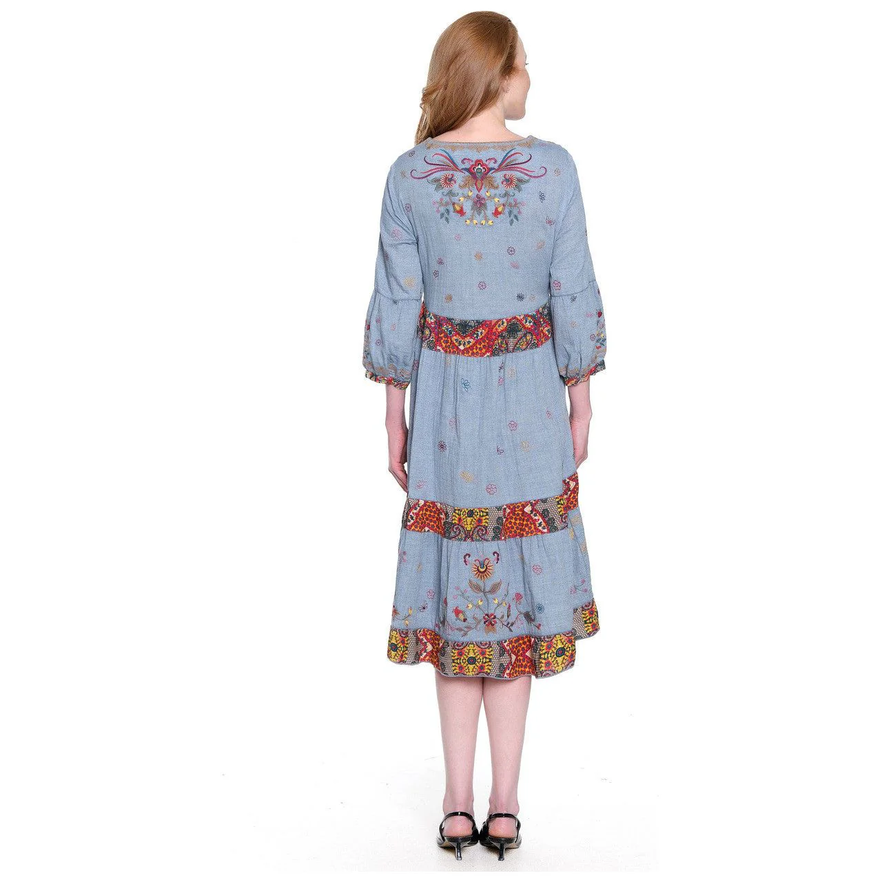 John Mark Tiered Embroidered V-Neck Dress (J35764DM )(Lt Blue) - Image 2