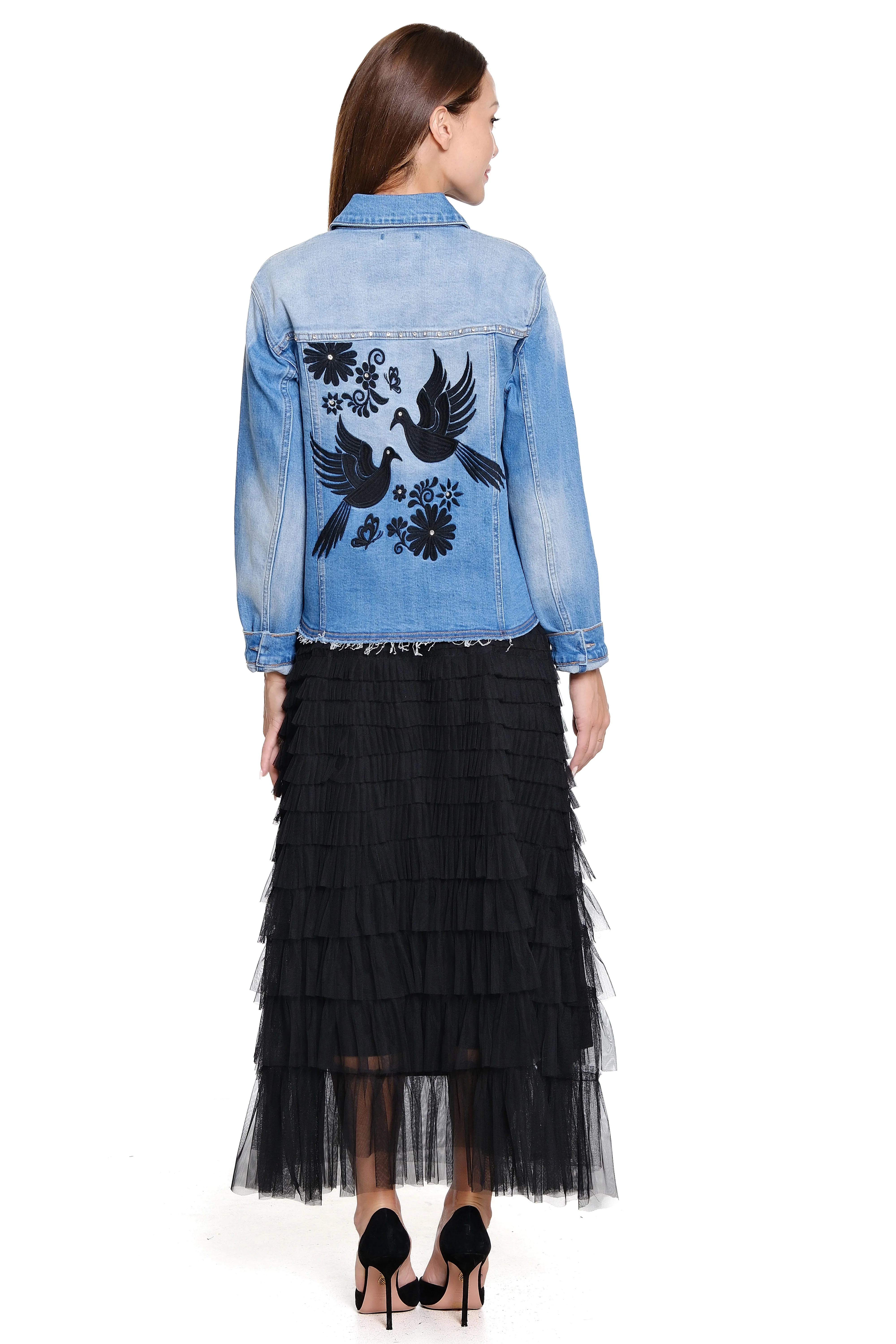 John Mark Tiered Tulle Lined Pull On Skirt (J45566SM) (BLK) - Image 3