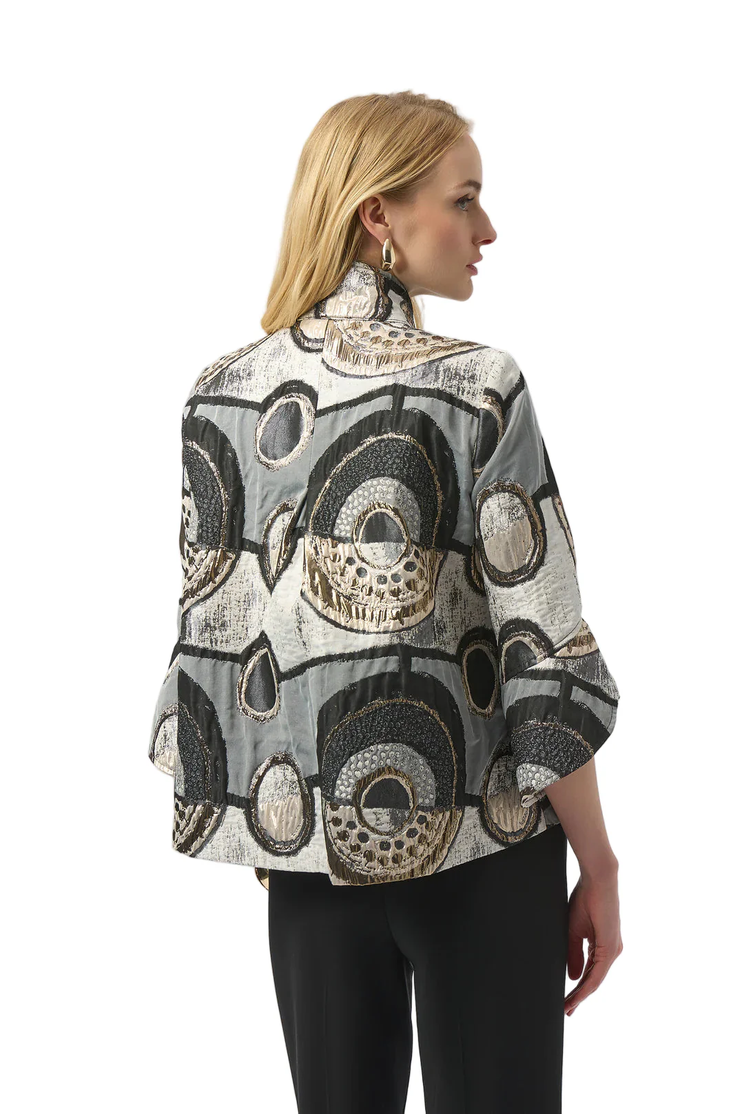 Joseph Abstract Jacquard Trapeze Jacket with  Tulip sleeves (254003-178)(Black Multi ) - Image 2