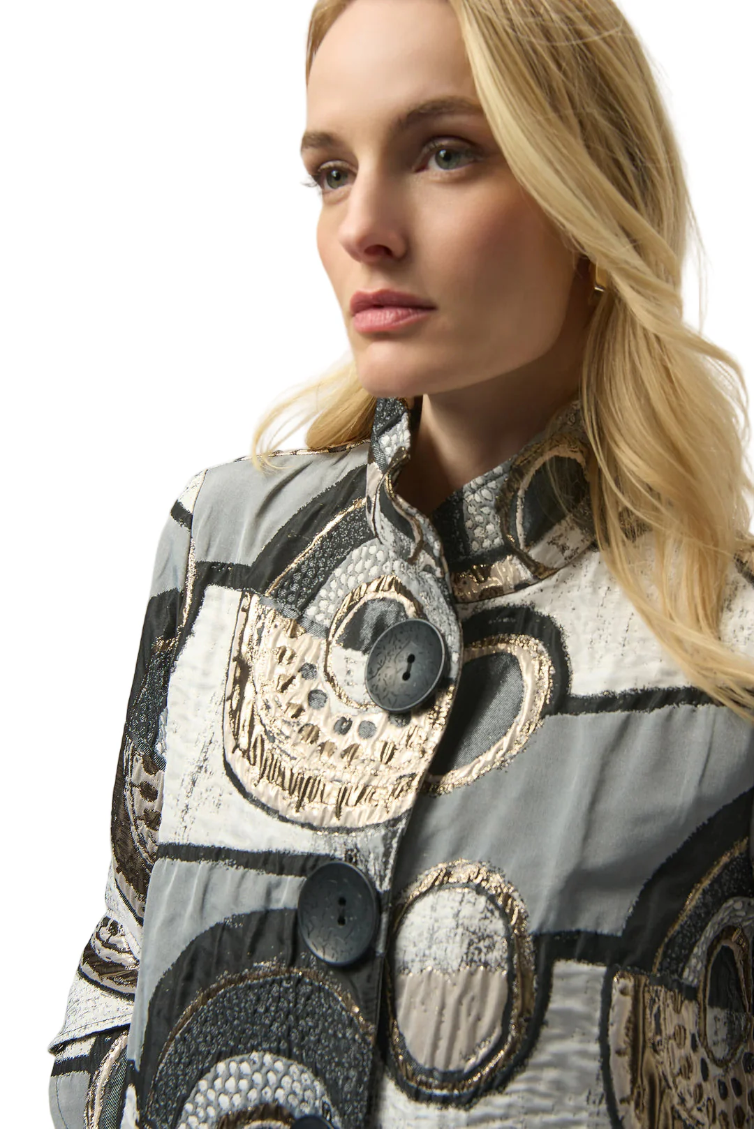 Joseph Abstract Jacquard Trapeze Jacket with  Tulip sleeves (254003-178)(Black Multi ) - Image 3
