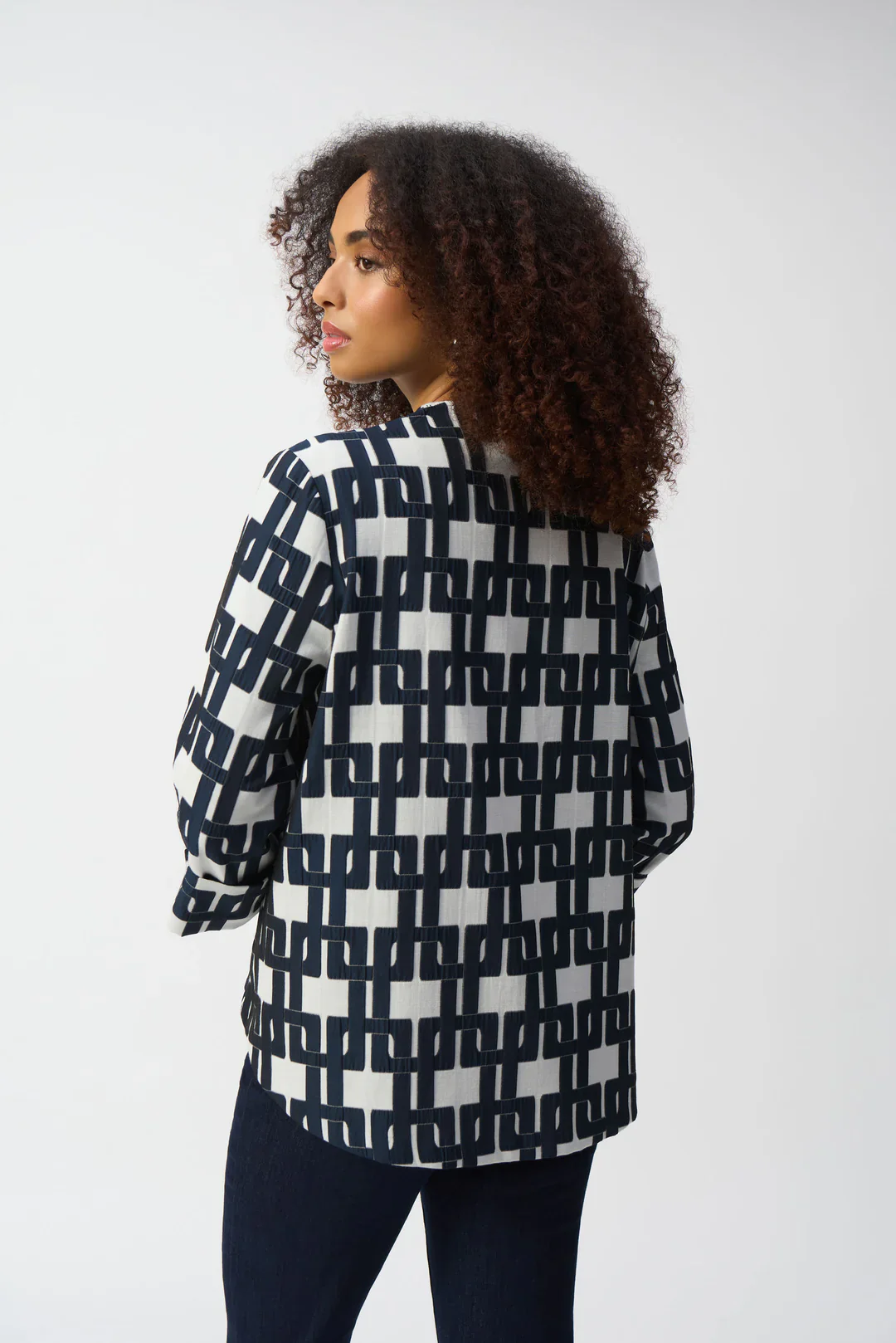Joseph Ribkoff Geometric Jacquard Trapeze Jacket (251000)(Navy Off White )(Size 14) - Image 2