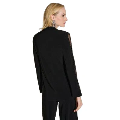 Joseph Ribkoff Fitted Blazer with Rhinestone Mesh sleeve Insert (253741)(Black) - Image 2