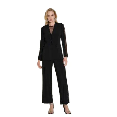 Joseph Ribkoff Fitted Blazer with Rhinestone Mesh sleeve Insert (253741)(Black) - Image 3
