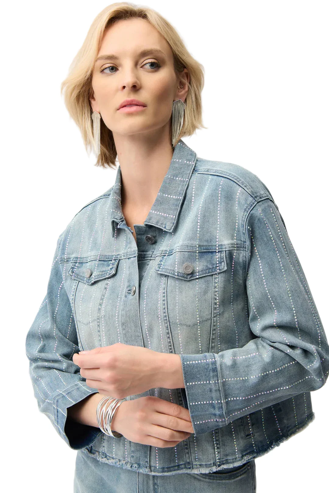 Joseph Ribkoff Denim Jacket With Rhinestones ( 261958)(Light Blue Denim)