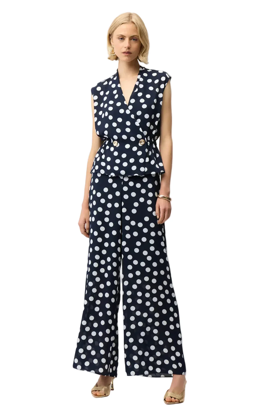 Joseph Ribkoff Dot Print Wide Leg Pants (261305)(Midnight Blue)