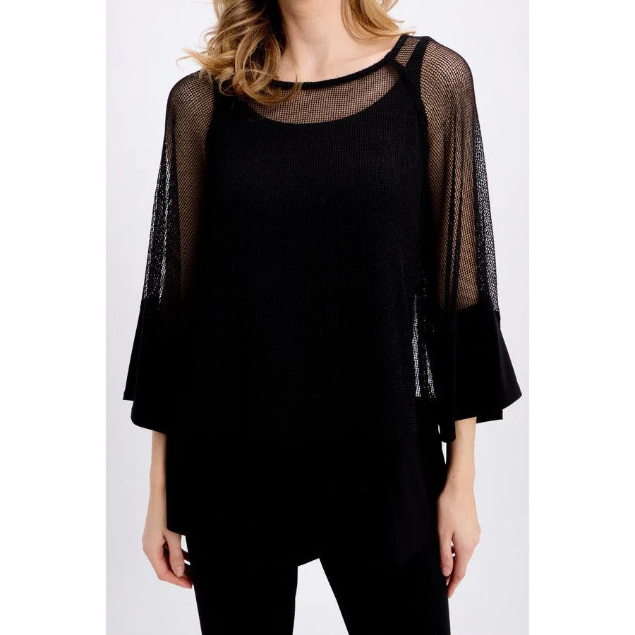 Joseph Ribkoff Dual Fabric Fishnet Tunic 2-peice (241261-11) BLK - Image 3