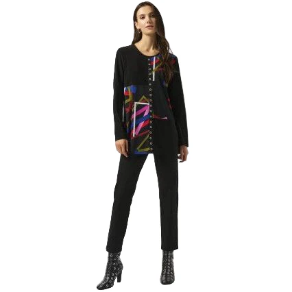 Joseph Ribkoff Geometric Print Knit Tunic (253172)(Black Multi) - Image 3