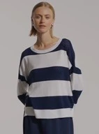 Joseph Ribkoff Indigo & Vanilla Stripe Crew Neck Pullover Sweater - Image 4