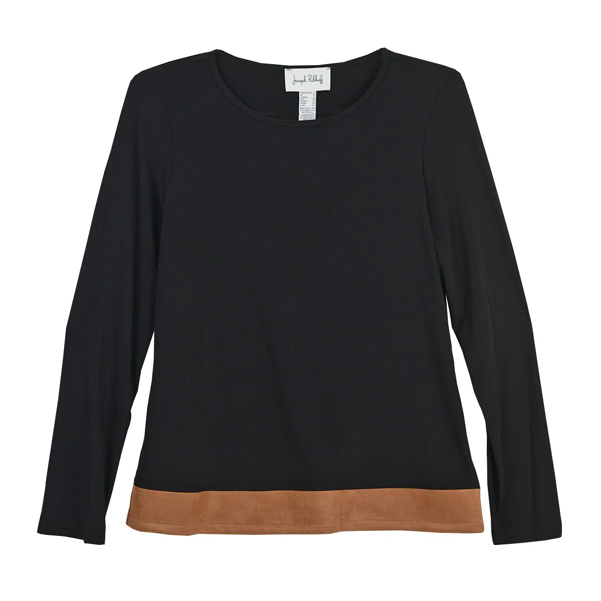 Joseph Ribkoff Knit & Suede Look Color Block Top (BLK/BRN)(253273) - Image 2