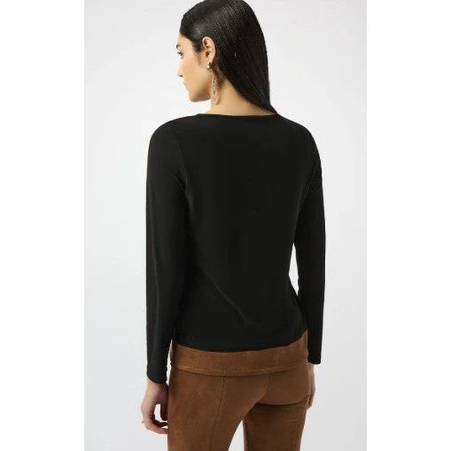 Joseph Ribkoff Knit & Suede Look Color Block Top (BLK/BRN)(253273) - Image 3