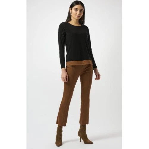 Joseph Ribkoff Knit & Suede Look Color Block Top (BLK/BRN)(253273) - Image 4