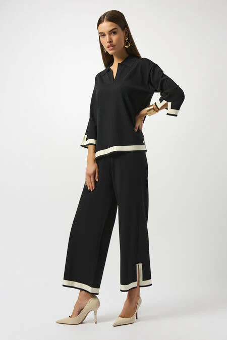 Joseph Ribkoff Mid-Rise Pull-On Wide Leg Black & Vanilla Knit --Trousers (253910) - Image 3