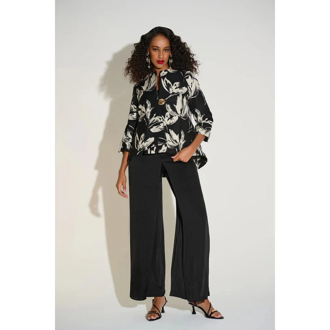 Joseph Ribkoff Jacquard Floral Print Swing Jacket (253719P)(Black Off White) - Image 2