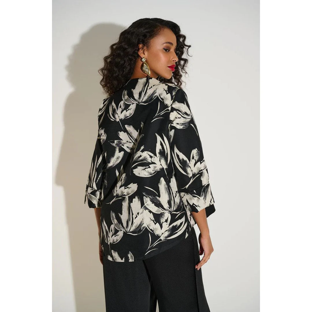 Joseph Ribkoff Jacquard Floral Print Swing Jacket (253719P)(Black Off White) - Image 3
