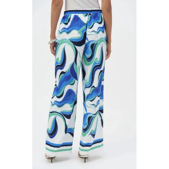 Joseph Ribkoff Print Wide Leg Pant (WHT/NVY/GRN) - Image 2