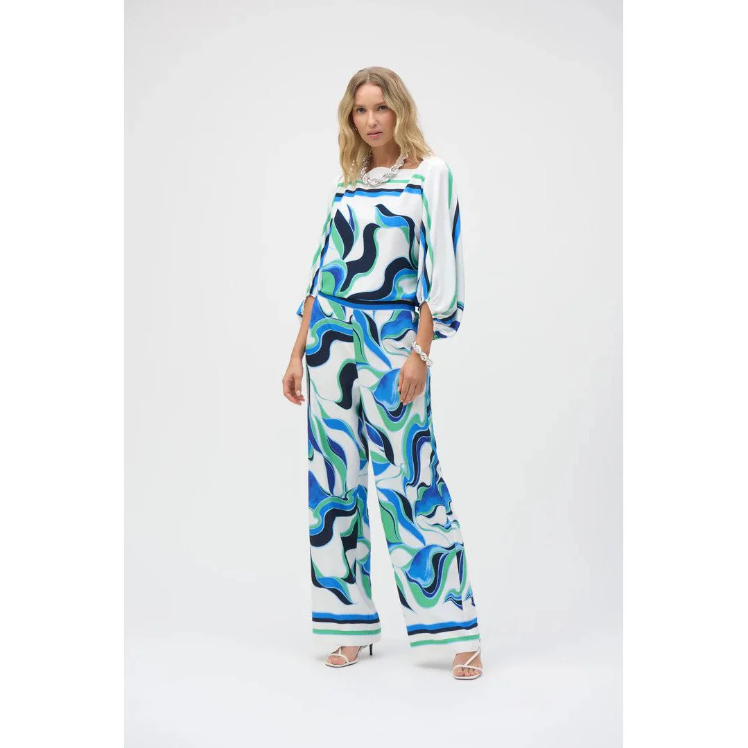 Joseph Ribkoff Print Wide Leg Pant (WHT/NVY/GRN) - Image 3